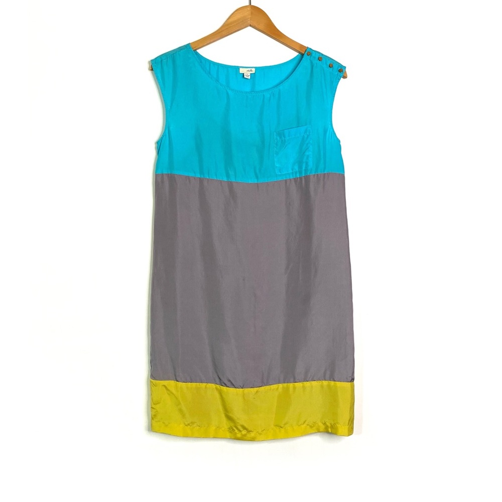 Odille silk dress turquoise gray yellow